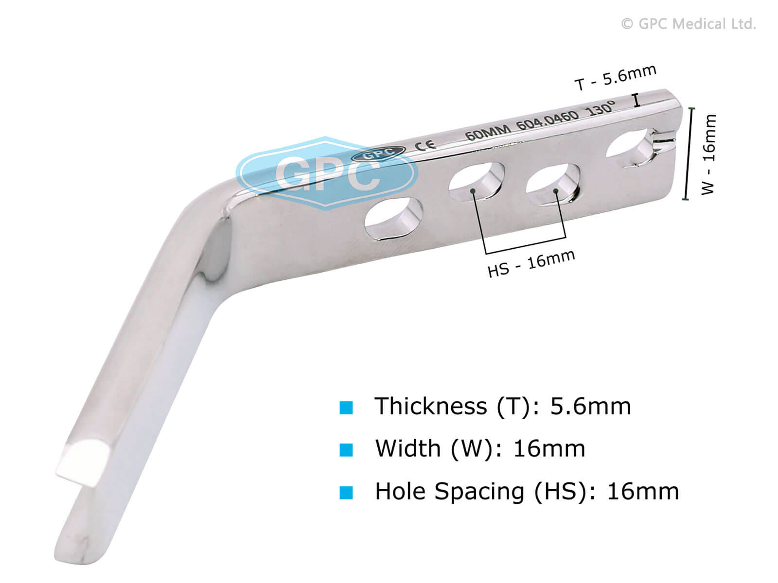 Angle Blade Plate 130° For Adults 604 Gpcmedical 